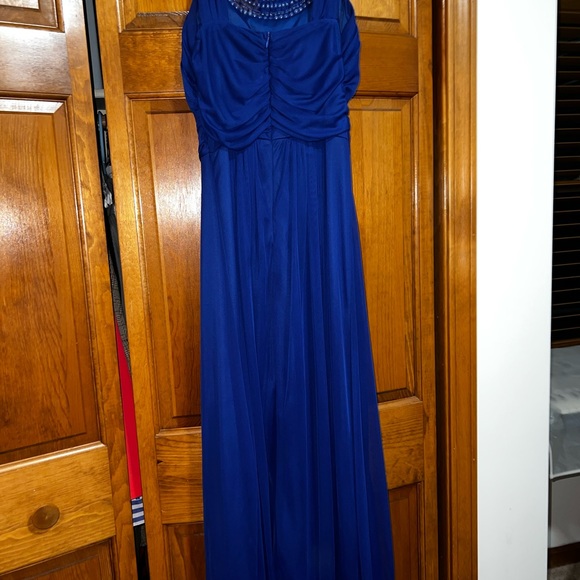 Size 6 Royal Blue Maxi Dress with Pearl Design at the top - Picture 4 of 5